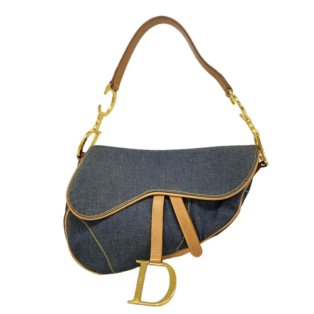 Christian Dior handbag, saddle denim, blue and brown, women's.